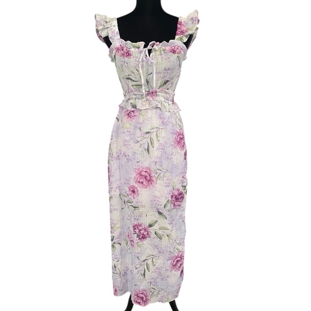 Mary & Mo Dress Womens Small Purple Floral Fairy Romantic Feminine Ruffle Empire
